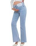 PACBREEZE Women's Maternity Flare Jeans Mid-Rise Stretchy Bell Bootcut Jeans Denim Pregnancy Pants, S-XXL (Light Blue, Medium)