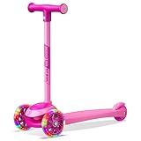 3 Wheel Scooter for Kids, Smooth Light Up LED Front Wheels, Wide Anti Slip Deck, Rear Foot Brake, Easy Lean to Steer Maneuvering, Indoor & Outdoor Ride On Toys for Ages 2 Up, Pink Color