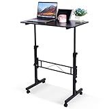 Standing Desk Adjustable Height, Mobile Stand Up Desks with Wheels Small Computer Desk Rolling Desk, Portable Laptop Desk Black Standing Table Sit Stand Home Office Desks 16"x31.5" Height 27"-43.5"