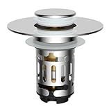 Hibbent Upgraded 3 in 1 Bathroom Sink Drain Strainer, Universal Pop Up Stopper with Removable Stainless Steel Filter Basket Hair Catcher, Sink Plug for 1.1''~2.36'' Basin, Brass Bullet Core, Chrome