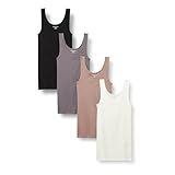 Amazon Essentials Women's Slim-Fit Tank, Pack of 4, Black/Dusted Pearl/Grey/White, X-Small