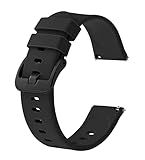 BISONSTRAP Silicone Watch Bands, Slim Watch Straps with Quick Release, 20mm, Black with Black Buckle