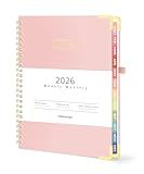 Forvencer 2026 Planner, Hardcover Calendar Planner Weekly and Monthly, Jan 2026 - Dec 2026, 6" x 8", Spiral Agenda Book with Tabs, Exquisite Daily Journal Organizer for Home School, Pink