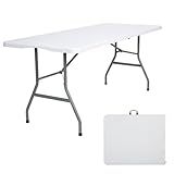 Aoeiye 6ft Folding Table Plastic Fold in Half w/Handle Heavy Duty Portable Indoor Outdoor for Garden Party Picnic Camping BBQ Dining Kitchen Wedding Market Events