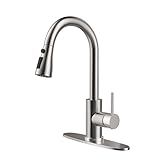 HANGE Kitchen Faucet with Pull Down Sprayer,Brushed Nickel Kitchen Sink Faucet 1-3 Hole Single Handle High Arc Stainless Steel Commercial Modern Kitchen Faucets for RV,Laundry,Bar,Utility,Farmhouse