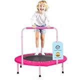 VEVOR 36" Kids Trampoline, 3FT Indoor Outdoor Trampolines, Foldable Jump Toy with Handle, Rebounder Trampoline for Toddlers, Birthday Gift for 3+ Years Children, Boys Girls for Fun, Pink