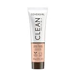 COVERGIRL Clean Invisible Foundation Makeup, Dewy & Glowy Finish, Buildable Coverage, Skin-Like Smooth Look, Vegan, Creamy Natural, 1oz