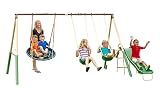 SuperDisc Swing Set with SuperDisc Swing. 5 User Capacity, Easy Assembly, Metal Frame Backyard Playground Set for Kids. with Padded Frame Legs for Safety. 148" L x 93" W x 74" H, by XDP Recreation