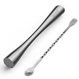Cicike 10 Inches Stainless Steel Muddler and Mixing Spoon for Cocktails, Bar Tools and Accessories - Create Delicious Mojitos and Other Fruit Based Drinks