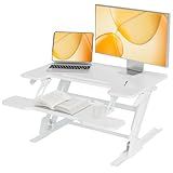 Claiks Standing Desk Converter 32 inch, Height Adjustable Sit Stand Up Desk Riser, Quick Sit to Stand Tabletop Dual Monitor Riser Workstation for Home Office with Keyboard Tray, White