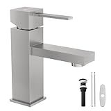 APPASO Bathroom Sink Faucet Brushed Nickel, Single Hole Sink Faucet Spot Resist with Optional Deck Plate for 1 to 3 Hole Installation, Single Handle Stainless with Pop Up Drain for Vanity Bathroom