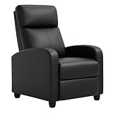 BestMassage Recliner Chair with Adjustable Backrest & Footrest, PU Leather Armchair with Lumbar Support for Living Room, Home Theater, Bedroom (Dark Black)