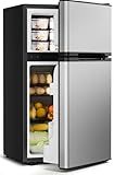 Feelfunn 3.2 Cu.Ft Mini Fridge with Freezer - 2 Door Small Refrigerator, Mini Refrigerator with Adjustable Thermostat, Removable Shelves, Mini Fridge for Bedroom, Office, Dorm, Apartment, Silver