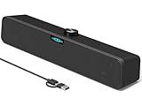 Computer Soundbar Speakers for Desktop PC Mac, USB Plug-in, Wired, External Speakers for Laptop Desk Monitor, RGB Gaming Sound bar with HD Stereo Loud Sound, Punchy Bass, Volume Knob, USB C Adapter
