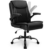 NEO Chair Office Desk Computer Chair Ergonomic Executive Mid-Back Leather Gaming Chair with Adjustable Flip-Up Armrests Wheels Swivel for Home Study Task (All Black)