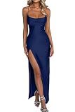 Memoriesea Women's Sexy Spaghetti Strap Bodycon Cowl Neck Party Cocktail Maxi Dress DarkNavy