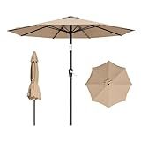 AreShark 9 FT Patio Umbrella for Outdoor, Outdoor Table Umbrella with Push Button Tilt and Crank, Outdoor Patio Umbrellas with 8 Sturdy Ribs for Market, Garden, Pool (Beige)
