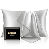 INFIIXSO Mulberry Silk Pillow Cases Standard Size with Zipper, Light Grey