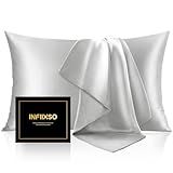 INFIIXSO Mulberry Silk Pillowcase for Hair and Skin, Silk Pillow Cases Standard Size with Hidden Zipper 20x26 Inches, Ultra Smooth and Soft Cooling Pillow Cases for Hot Sleepers(Light Grey, 1 Pack)