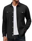 PJ PAUL JONES Mens Casual Shacket Button Down Long Sleeve Overshirt Cotton Twill Work Shirt Jacket Black XL