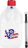 VP Racing 5.5 Gal. Square Patriotic Motorsport Container w/ 14 Inch Deluxe Filler Hose Close-Trimmed Cap and Neck for Tighter Seal