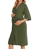Ekouaer Womens Maternity Nursing Robe for Hospital V Neck Pregnancy Bathrobes 3/4 Sleeve Labor Delivery Nightgowns Army Green L