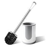 Toilet Brush, Compact Toilet Bowl Brush and Holder, Stainless Steel Handle, Toilet Cleaner Brush Deep Cleaning for Bathroom, Easy to Assemble White & Grey ﻿