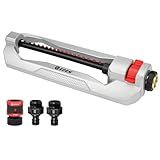 Eden 94110 Heavy Duty Metal Oscillating Sprinkler, Covers Up to 3,315 sq. ft., 18 Precision Nozzles, Adjustable Range, Quick Connect Bundle, Silver, Red, Black