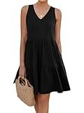 Eayouko Womens Summer Dresses V Neck Tank Tiered Flowy Mini A Line Casual Sundress with Pockets Black