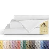Linen Home 100% Cotton Percale Sheets Queen Size, White, Deep Pocket, 4 Pieces Set - 1 Flat, 1 Deep Pocket Fitted Sheet and 2 Pillowcases, Crisp Cool and Strong Bed Linen