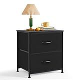 Nightstand, Small 2 Drawer Dresser End Table Bedside Furniture, Wooden Top Fabric Bins for Bedroom, Closet, Entryway, Dorm, 11.8" D x 18" W x 20", Black