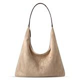 XquiziFit Suede Shoulder Bag for Women Suede Purse Boho Bags Slouchy Tote Bag Satchels Trendy Crescent Crossbody Bag Casual Work Travel Handbag Khaki