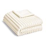 Eonkasp Soft Fleece Baby Blanket Ultra Cozy Baby Blankets for Boys Girls Warm and Lightweight Infant Toddler Newborn Receiving Gift with Reversible Stripes for Crib Stroller, 30x40 Inch, Cream