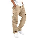 Mens Cargo Pants Casual Relaxed Fit Elastic Waist Hiking Cargo Work Pants