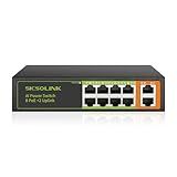 SICSOLINK 8 Ports PoE+ Ethernet Switch 2 Uplink 802.3af/at 120W Total Power 100Mbps Network Hub 20 Gbps Switch Capacity Unmanaged PoE Switch Suitable for IP Cameras Home & Office.
