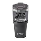 RTIC 30oz Essential Tumbler with Lid, Ceramic Lined, Insulated, Stainless Steel, Metal, Double Wall Vacuum-Insulation, Travel Cup for Iced Coffee, Tea, Hot and Cold Drink, Graphite
