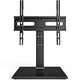 Universal TV Stand - Table Top TV Stand for 27-60 inch LCD LED TVs - 9 Level Height Adjustable TV Base Stand with Tempered Glass Base & Wire Management, VESA 400x400mm