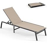 Vexwalx Foldable Pool Lounge Chairs, Aluminum Chaise Lounge Outdoor with 5 Positions Recliner - Free Assembly - Patio Lounge Chair for Poolside, Beach (Khaki)