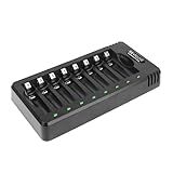 BEVIGOR 8 Bay AA AAA Battery Charger, Independent Slot Charger with LED Light, USB High Speed Charging, for Ni-MH Ni-CD Rechargeable Batteries, No Adapter