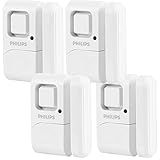 Philips Personal Security Window and Door Alarm, 4 Pack, DIY Protection, Burglar Alert, Wireless, Chime/Alarm, Easy Installation, Ideal for Home, Garage, Apartment, RV and More, LRM3320W/27
