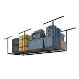 FLEXIMOUNTS 3x8 Overhead Garage Ceiling Storage Rack, Adjustable Garage Organization System, Heavy Duty Metal, 600lbs Weight Capacity, Black