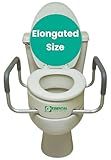 Essential Medical Supply Raised Elevated Toilet Seat Riser for an Elongated Toilet with Padded Aluminum Arms for Support and Compatible with Existing Seat, Elongated, 19 x 14 x 3.5