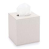 Sumnacon Square Linen Tissue Box Cover - Stylish Cube Tissue Box Holder with Magnetic Bottom, Decorative Tissue Box for Vanity Toilet Tank Dresser Night Stand Table Countertop Office Car, Beige