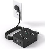 Power Strip Surge Protector, HANYCONY 5Ft Ultra Thin Flat Extension Cord with Multiple Outlets, 8 Widely Outlet Extender 4 USB Ports(2 USB C), 1080J Wall Mount for College Dorm Room Essentials Black
