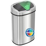 iTouchless 13 Gallon Automatic Sensor Trash Can with AbsorbX Odor Filter, Stainless Steel Kitchen Garbage Bin, Fingerprint-Proof, Hands-Free Operation, Oval