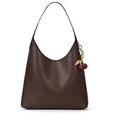 Faux Suede Hobo Bags Vegan Leather Shoulder Bag Tote for Women with Cherry Charm Slouchy Designer Handbag Purse Fall Fashion