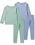 Jimonda Baby Boys Girls Pajama Sets Toddler Long Sleeve Sleepwear Sets Rayon from Bamboo Pajamas Sets 4pcs PJs BlueCyan 7-8 Years