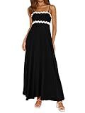 PRETTYGARDEN Womens Spaghetti Strap Maxi Dresses 2026 Summer Casual Sleeveless Smocked Boho A Line Long Flowy Beach Sundress(Black,Medium)