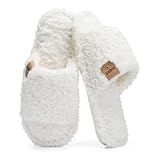 GOEWY Fuzzy Open Toe Slippers for Women Indoor Cozy Memory Foam Slip On House Slides Shoes Gifts for Womens Her Mom