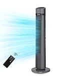 PELONIS 40-inch Bladeless Tower Fan for Bedroom, Standing Fan with Remote Control, 26ft/s, 90° Oscillation, 3 Speed Settings, 27 dB, 3 Modes, 15-Hour Timer, LED Display, Fan that Blows Cold Air, Black
